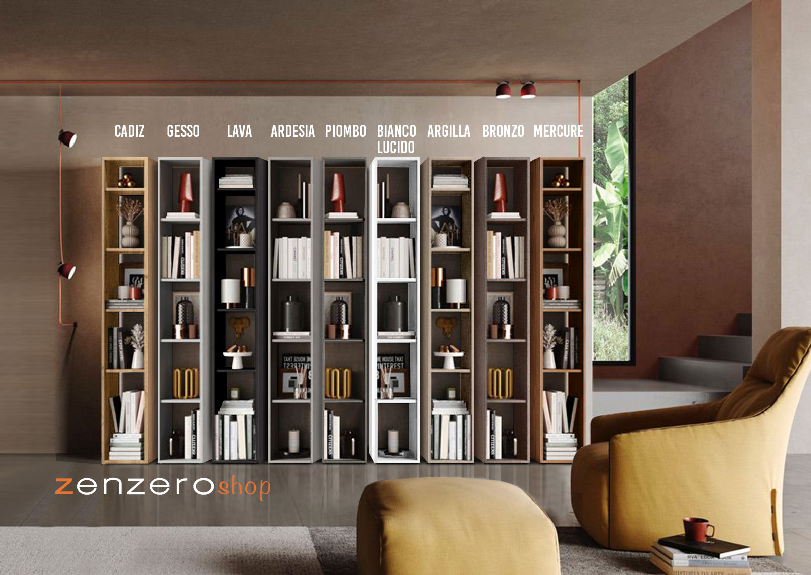 Colonna Libreria a terra, disponibile in molteplici colori