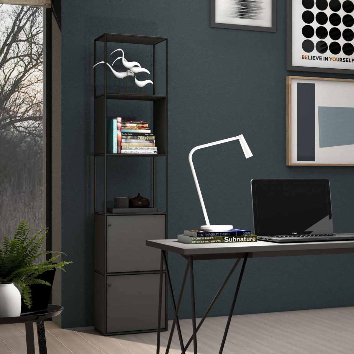 Libreria moderna colore Grigio laccato, L.40 cm  stile di design