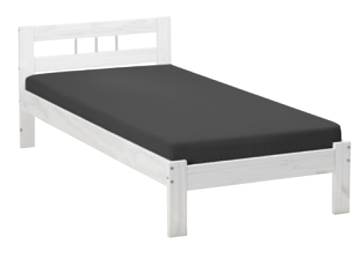 Letto in legno massello, laccato naturale, con aste colore argento