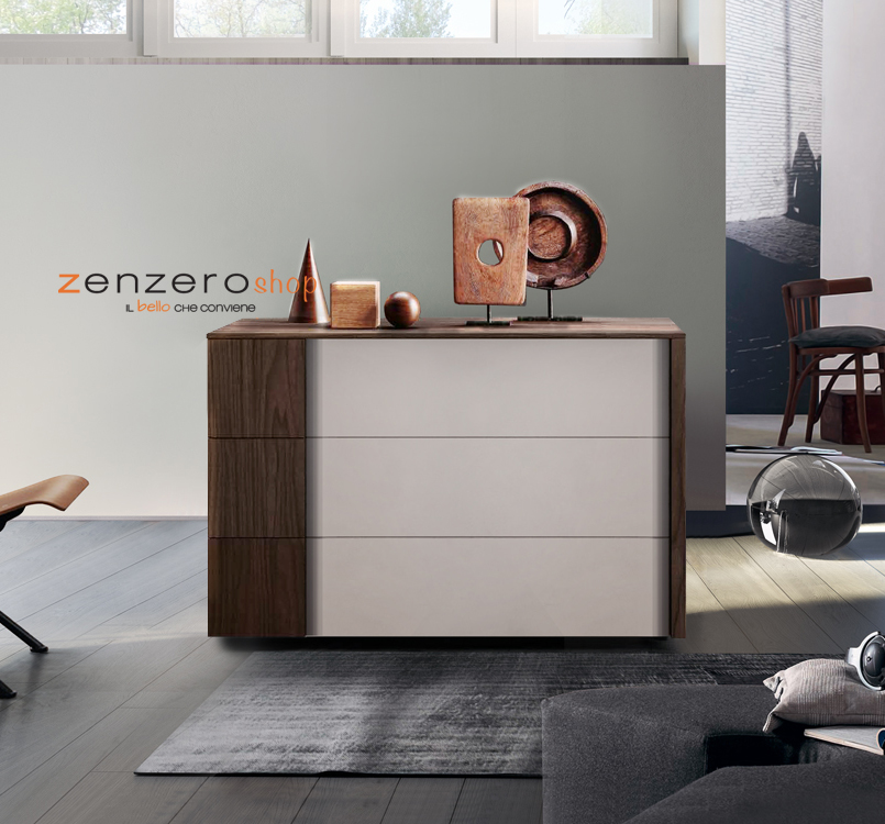 Set moderno Santorini bicolor in finitura Noce moro e Grigio seta