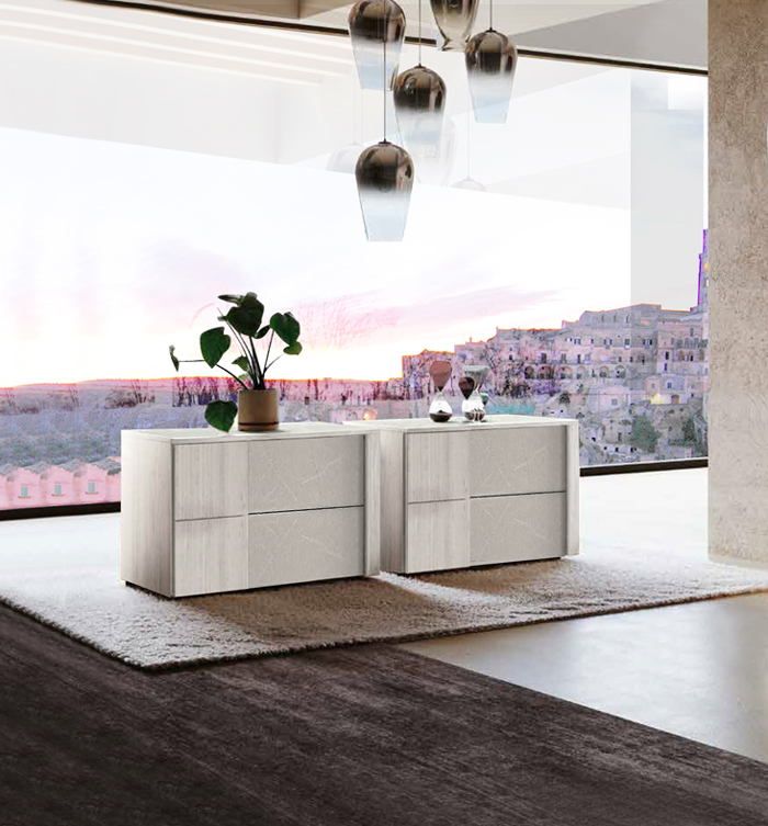 Coppia di comodini Santorini bicolor in finitura Bianco altea e Graniglia chiara