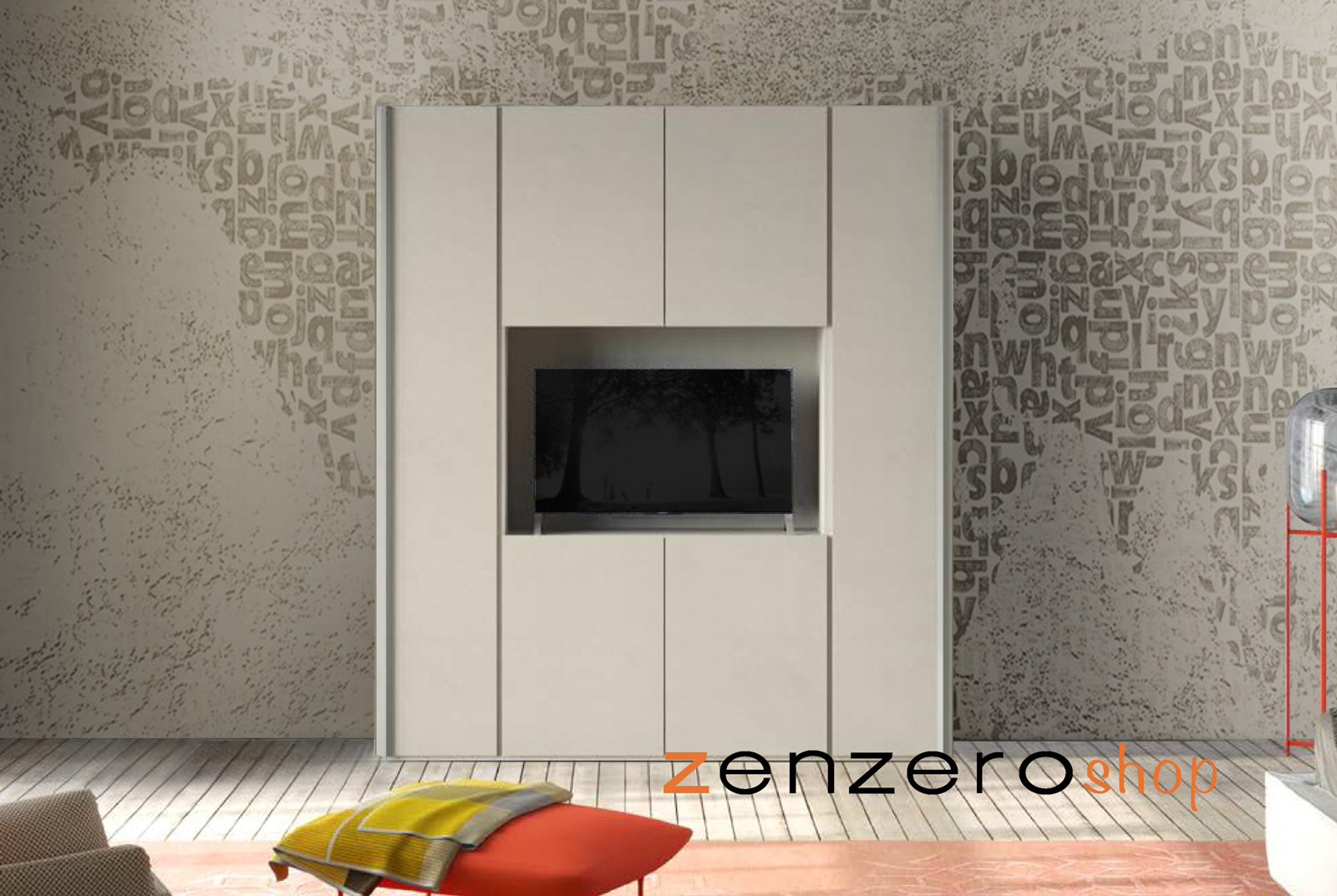 Armadio di design, 2 ante battenti, finitura grigio seta e giallo grano