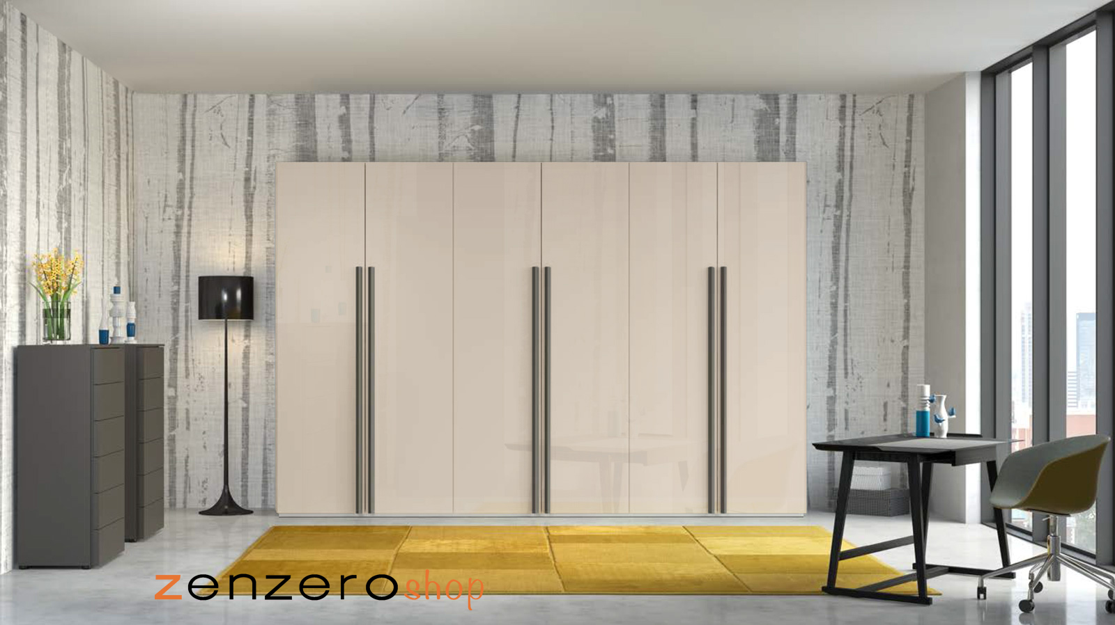 Armadio moderno a 6 ante battenti, finitura orzo nobiliato