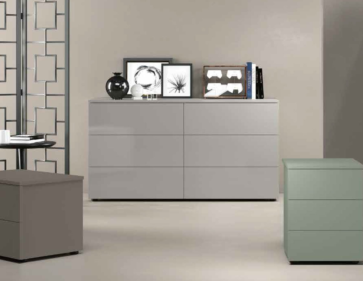 Comò moderno a 6 cassetti in finitura Grigio Seta