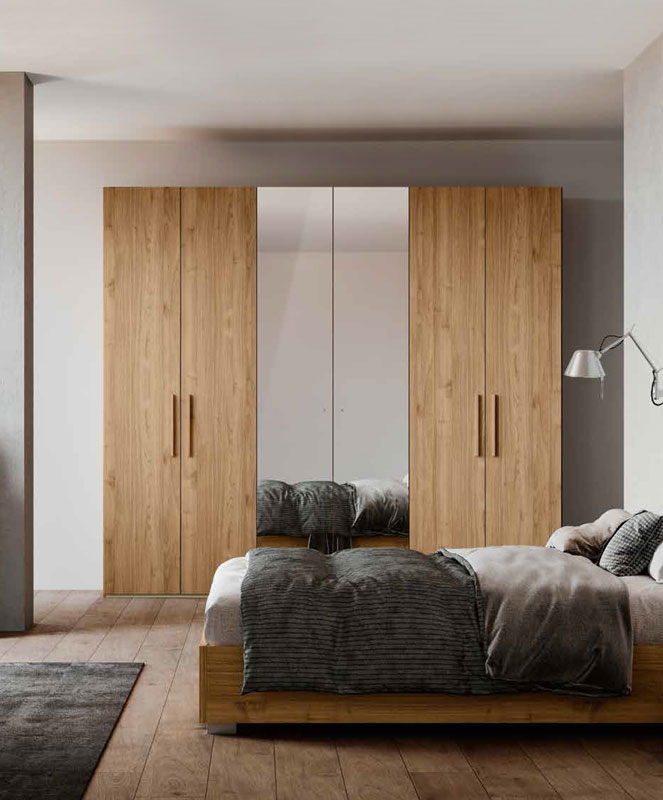 Armadio a 6 ante con 2 ante specchio, finitura Noce Biondo H. 234