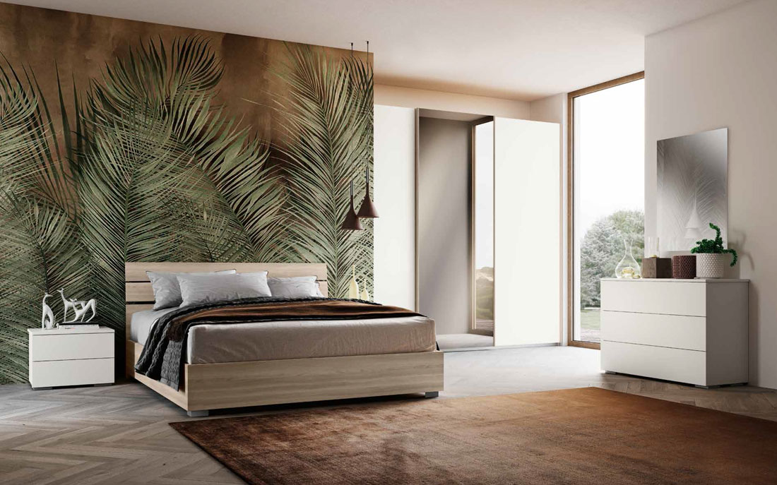 Letto matrimoniale moderno Zefiro, 160x190 in Olmo Natura