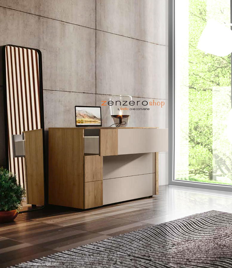 Comò moderno Santorini bicolor in finitura Noce biondo e Visone