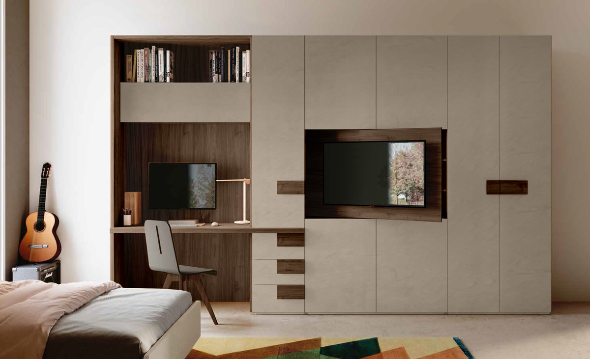 Camera ragazzi completa in Noce moro e spatolato Argilla