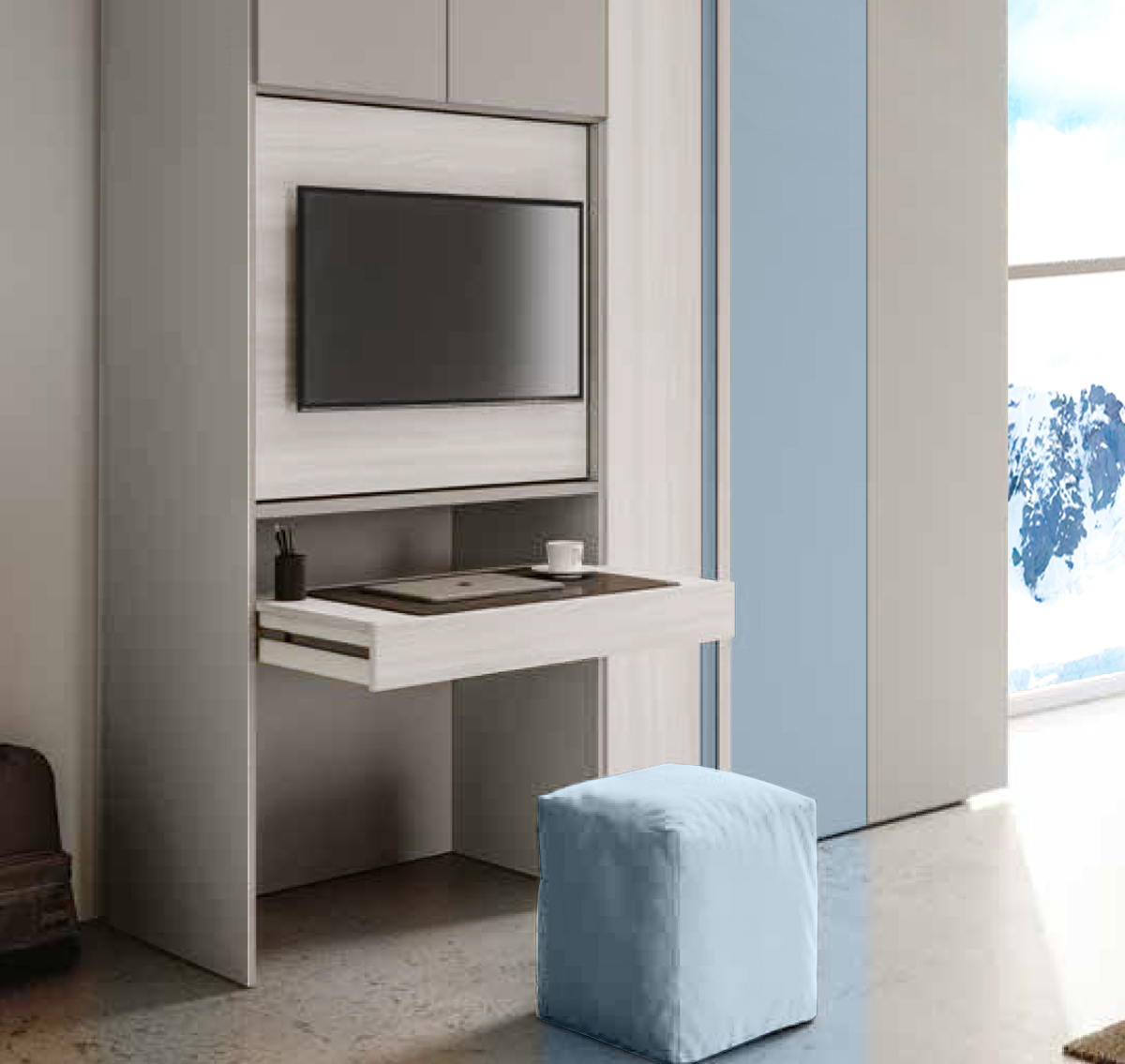 Camera per ragazzi con letto 1 piazza e mezza, Bianco altea, Carta da zucchero e Grigio seta