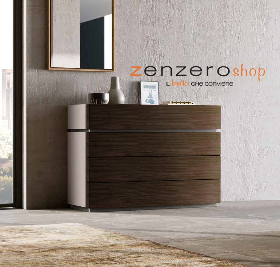 Comò Palawan in finitura Grigio seta e Noce moro