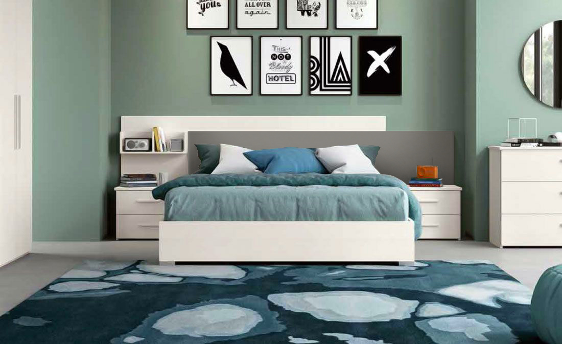 Letto matrimoniale con testata, colori Bianco altea Essenza e Argento