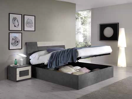 Letto matrimoniale, finitura grigio resina scuro con dettaglio chiaro, Made in Italy