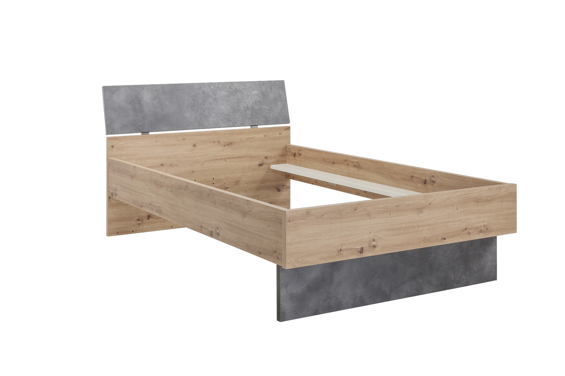Letto una piazza e mezza  Industry con testata ricurva in finitura Rovere e Grigio smoke