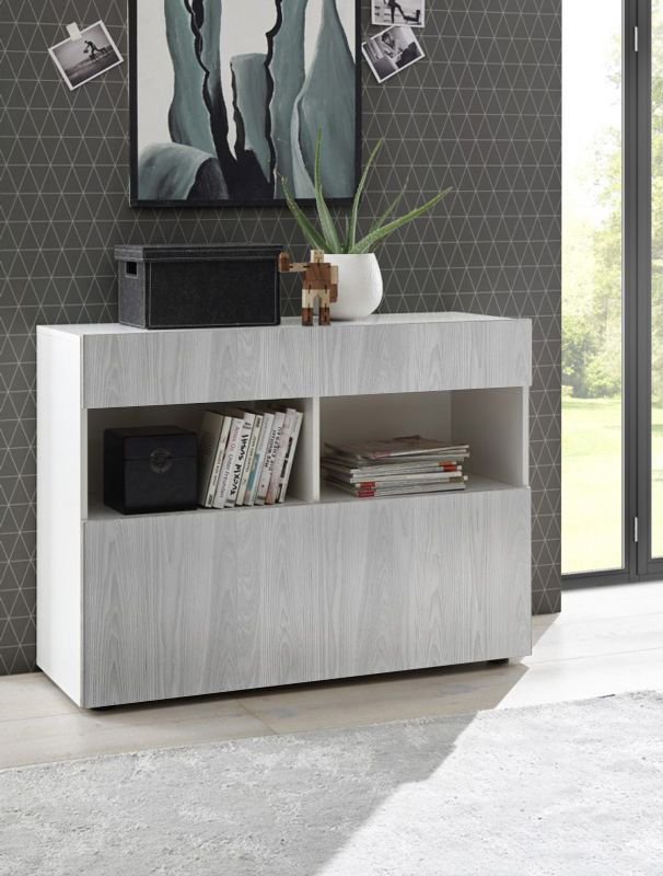 Madie moderne online, madia Saturno finitura Bianco Opaco e Grigio Artico