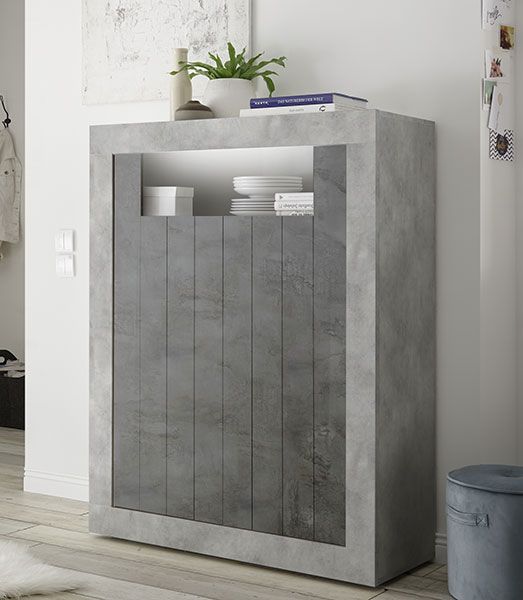 Madia alta moderna, 2 ante, finitura cemento e ossido