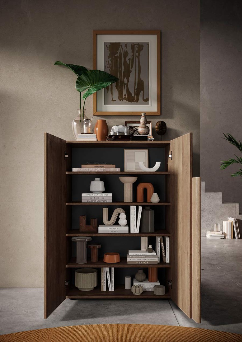 Composizione da ingresso completa formata da guardaroba, panca, specchio, appendiabiti e madia 2 ante Zenzero Shop