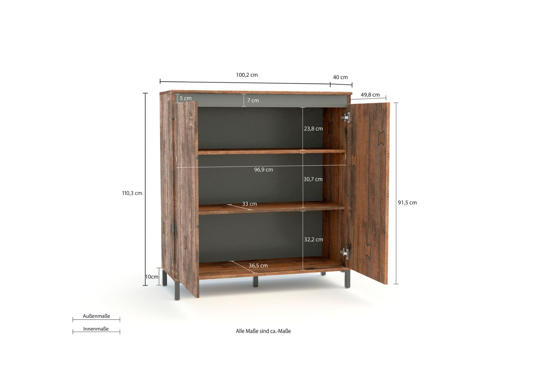 Credenza stile industry a 2 ante finitura Legno vecchio 