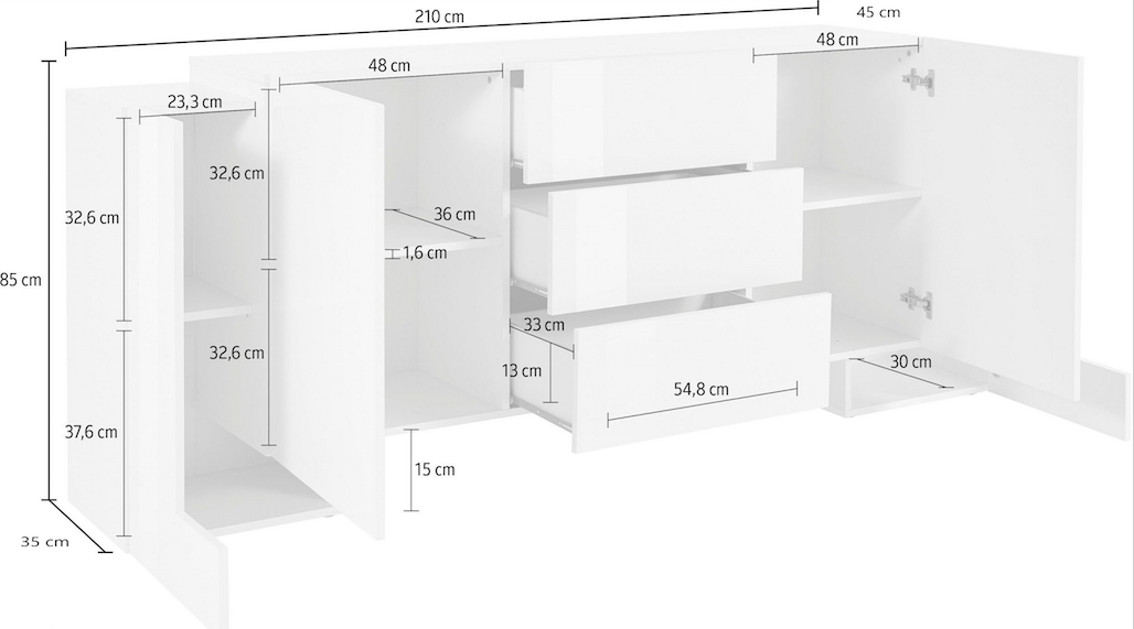 Madia Bianca laccata lucido , 3 cassetti e 4 ante
