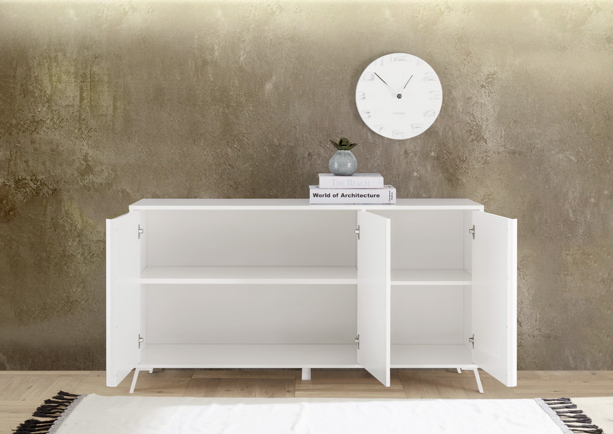 Madia moderna 3 ante, finitura Bianco Laccato Lucido