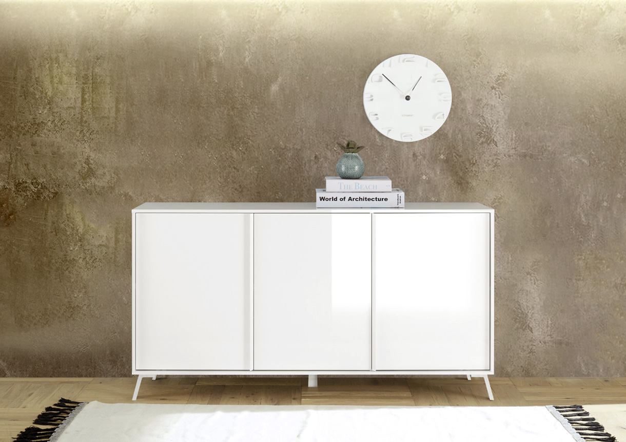 Madia moderna 3 ante, finitura Bianco Laccato Lucido