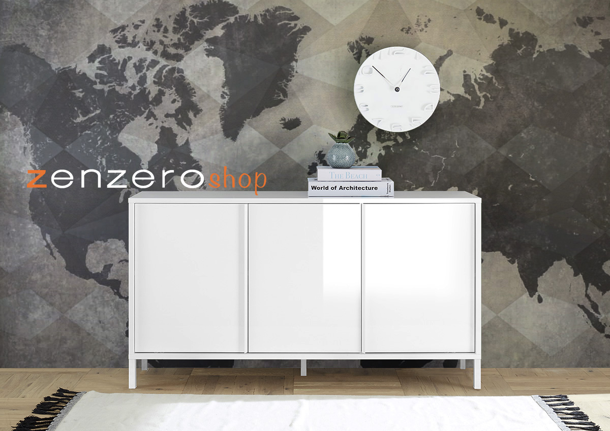 Madia 3 ante, stile moderno, finitura bianco lucido