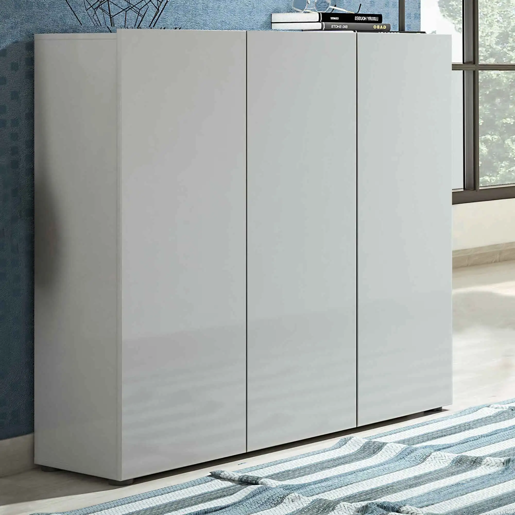 Scarpiera moderna a 3 ante finitura Grigio Lucido, Made in Italy