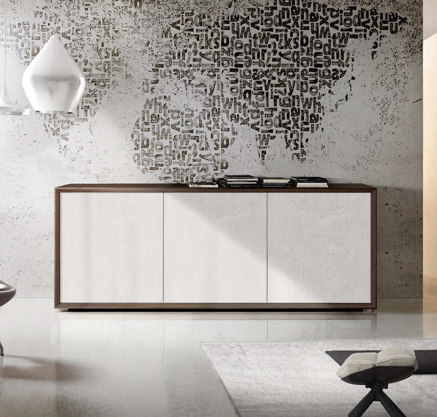 Credenza Moderna, Madia di Design, 3 ante, Teak e Calce