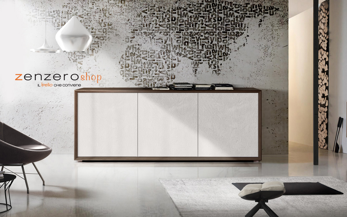 Credenza Moderna, Madia di Design, 3 ante, Teak e Calce