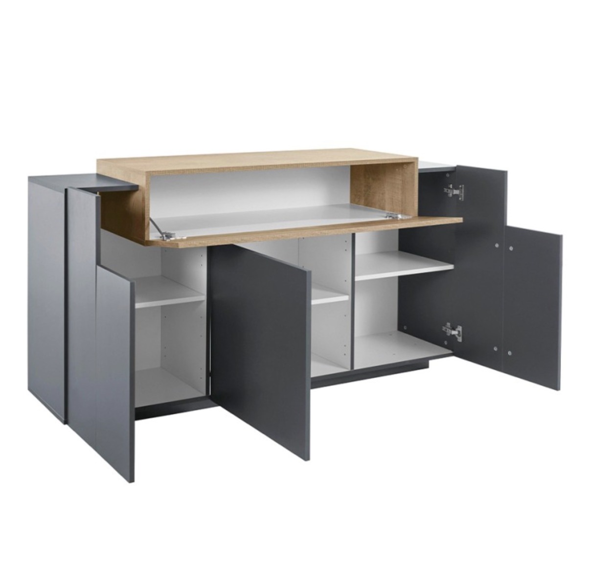 Conveniente Madia con 3 ante e una ribalta in finitura Ardesia e Oak