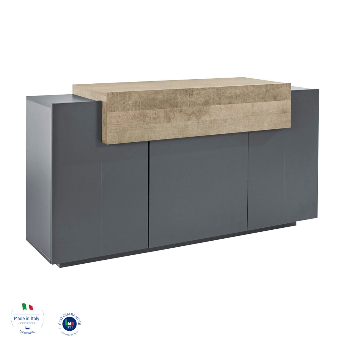 Conveniente Madia con 3 ante e una ribalta in finitura Ardesia e Oak