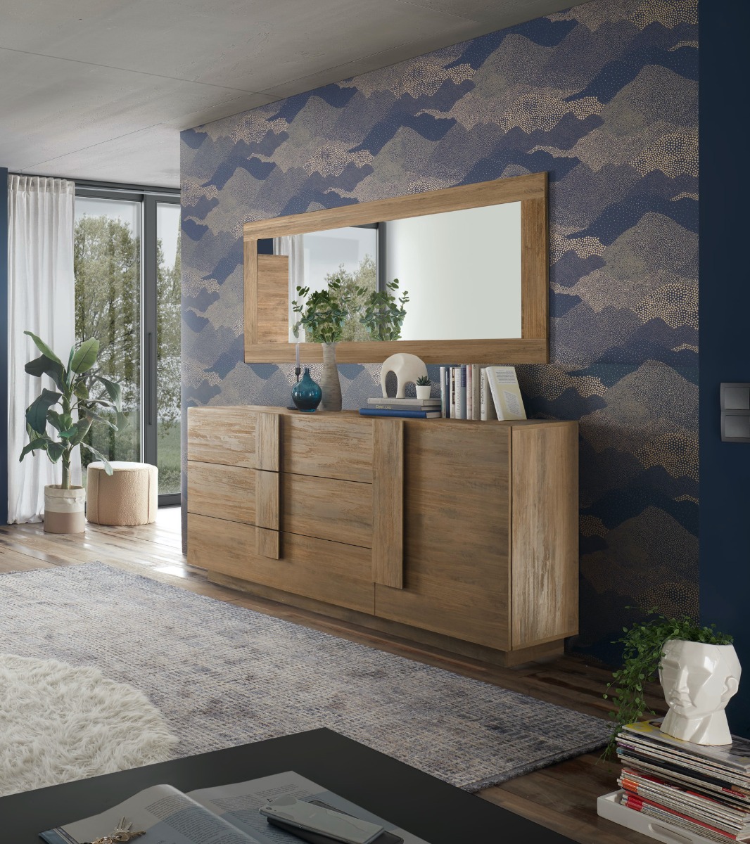 Soggiorno moderno online con tavolo e credenza in finitura Mercure