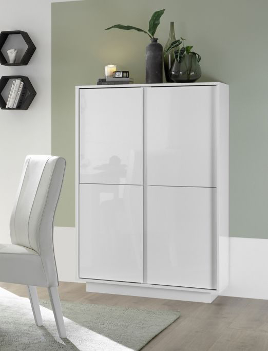 Madia moderna alta  con 4 ante in finitura bianco lucido