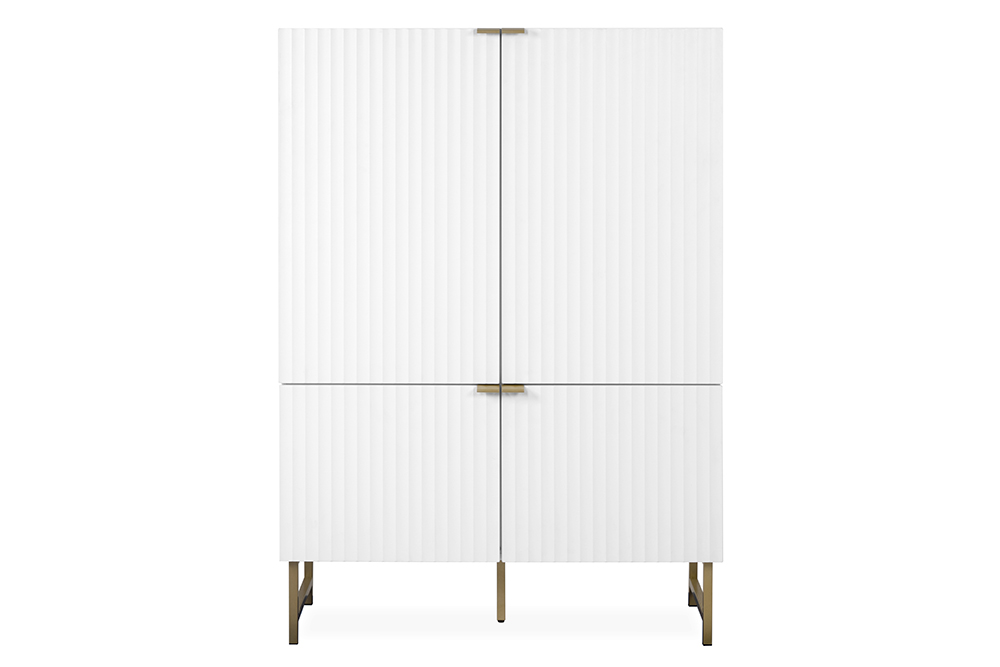 Madia contenitore alta moderna 2 ante, bianco opaco con dettagli dorati