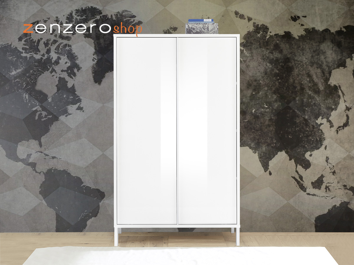 Madia alta per cucina, stile moderno, finitura bianco laccato lucido