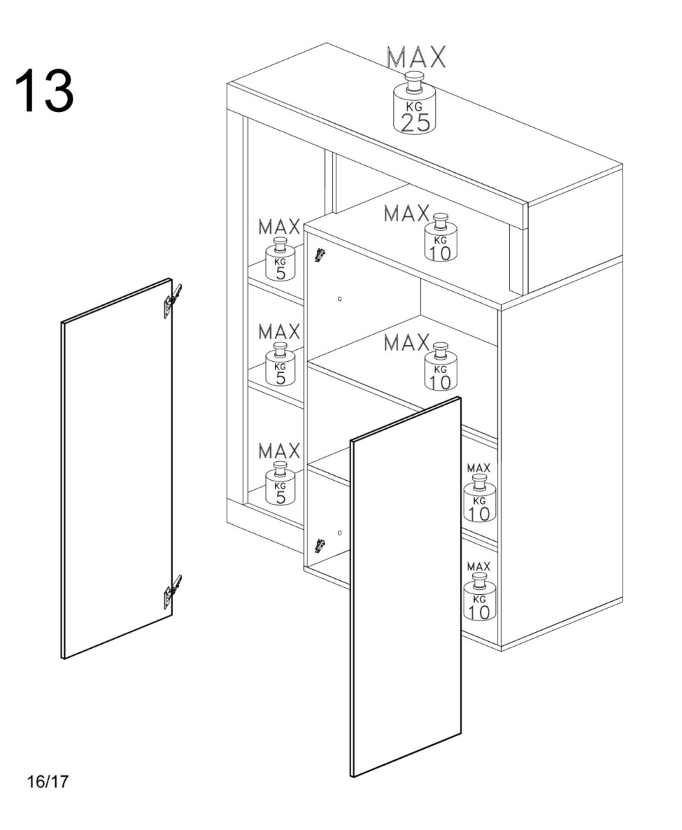 Madia alta di design con 2 ante in finitura bianco laccato lucido e Cemento