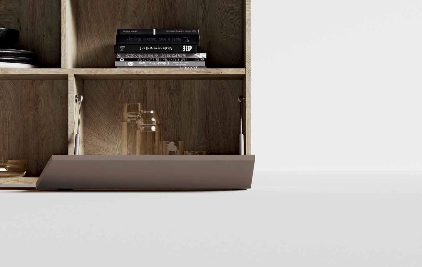 Madia moderna con 2 ante, 1 vano e un ripiano in finitura Bronzo e Quercia