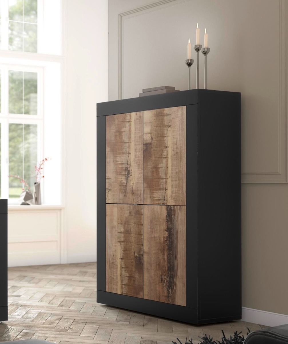 Credenza Moderna, Madia di Design, 4 ante Alta, Pero e Nera