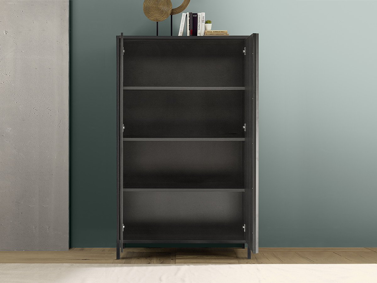 Soggiorno moderno, frassinato nero, composta da Madia e Porta TV