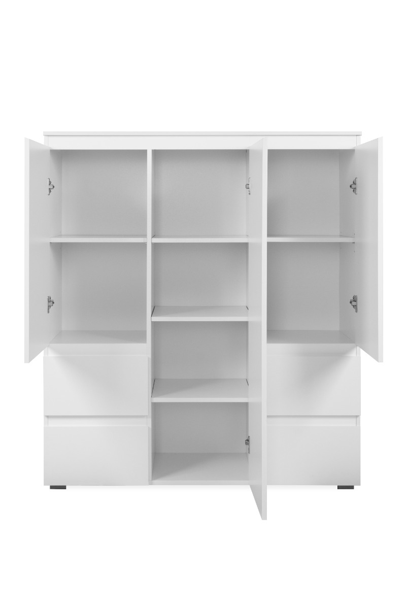 Madia alta composta da 3 ante e 4 cassetti, Bianca opaca