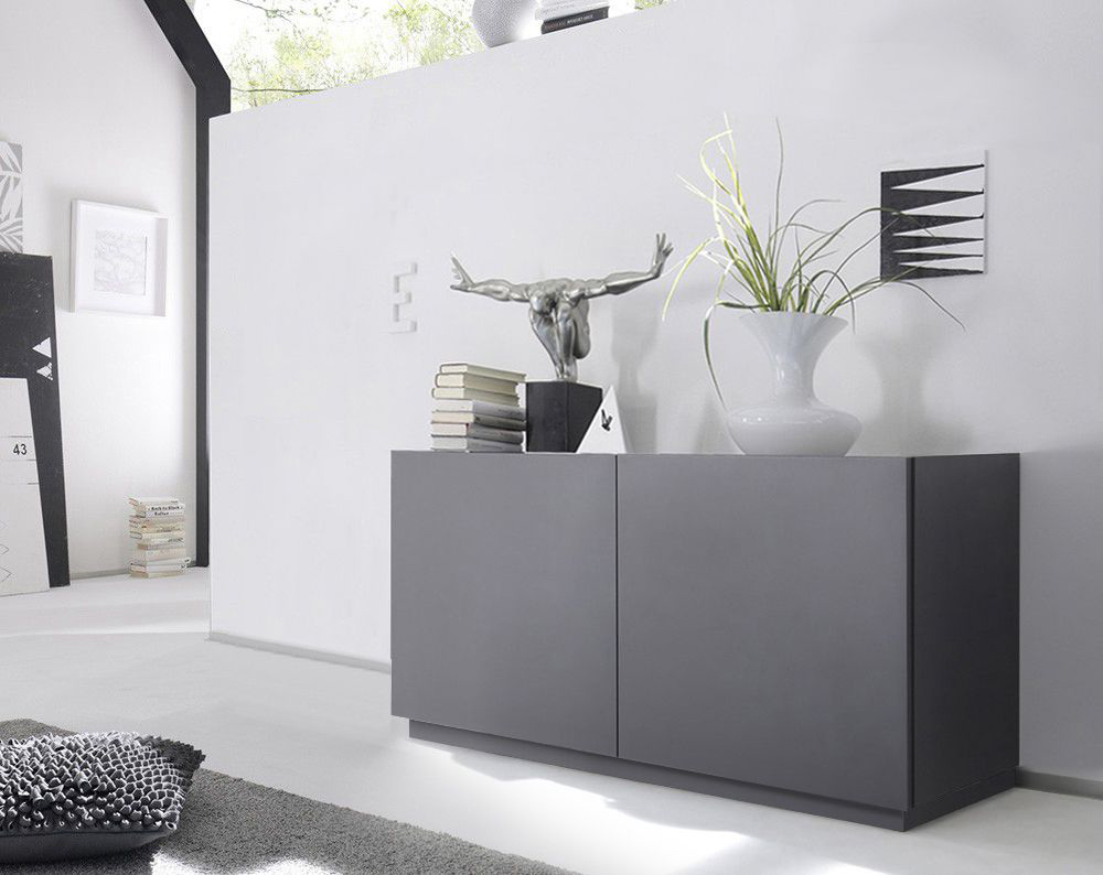 Madia design moderno, 2 ante, Grigio Opaco con zoccolo