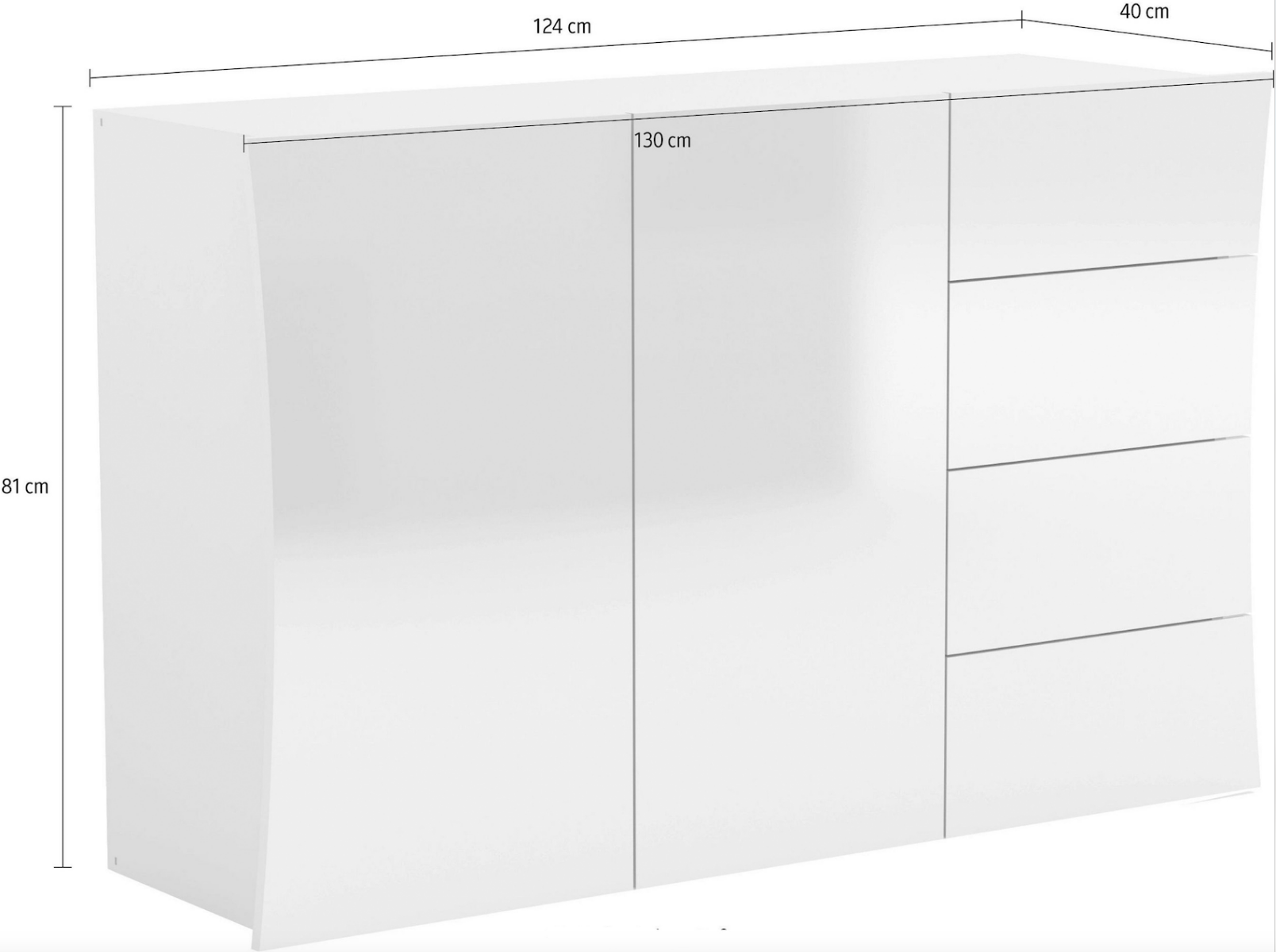 Madia, comò a 4 cassetti e 2 ante curve, linea arco