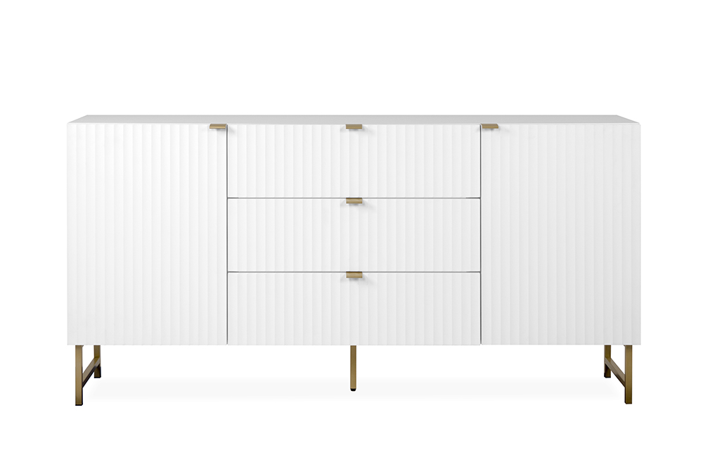 Madia 2 ante e 3 cassetti, bianco opaco con dettagli dorati