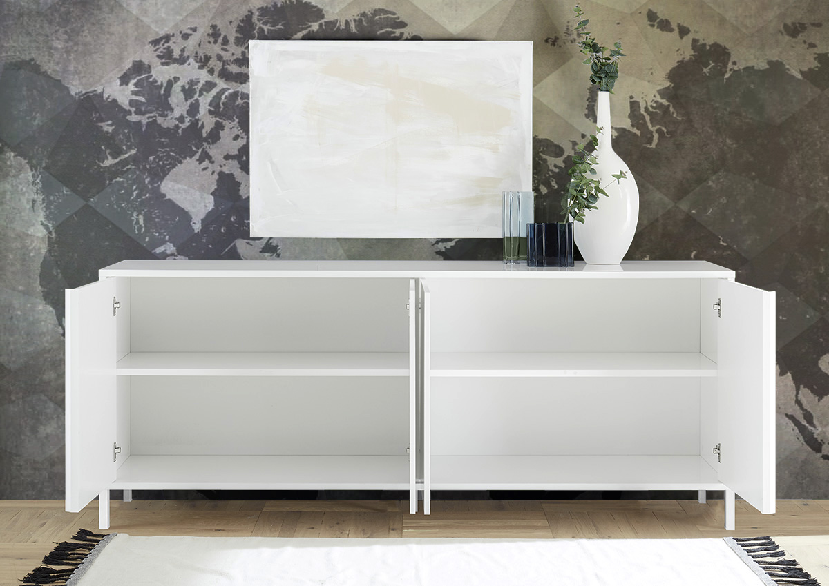 Madia 4 ante, stile moderno, finitura bianco lucido