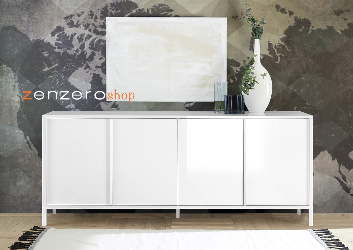 Madia 4 ante, stile moderno, finitura bianco lucido