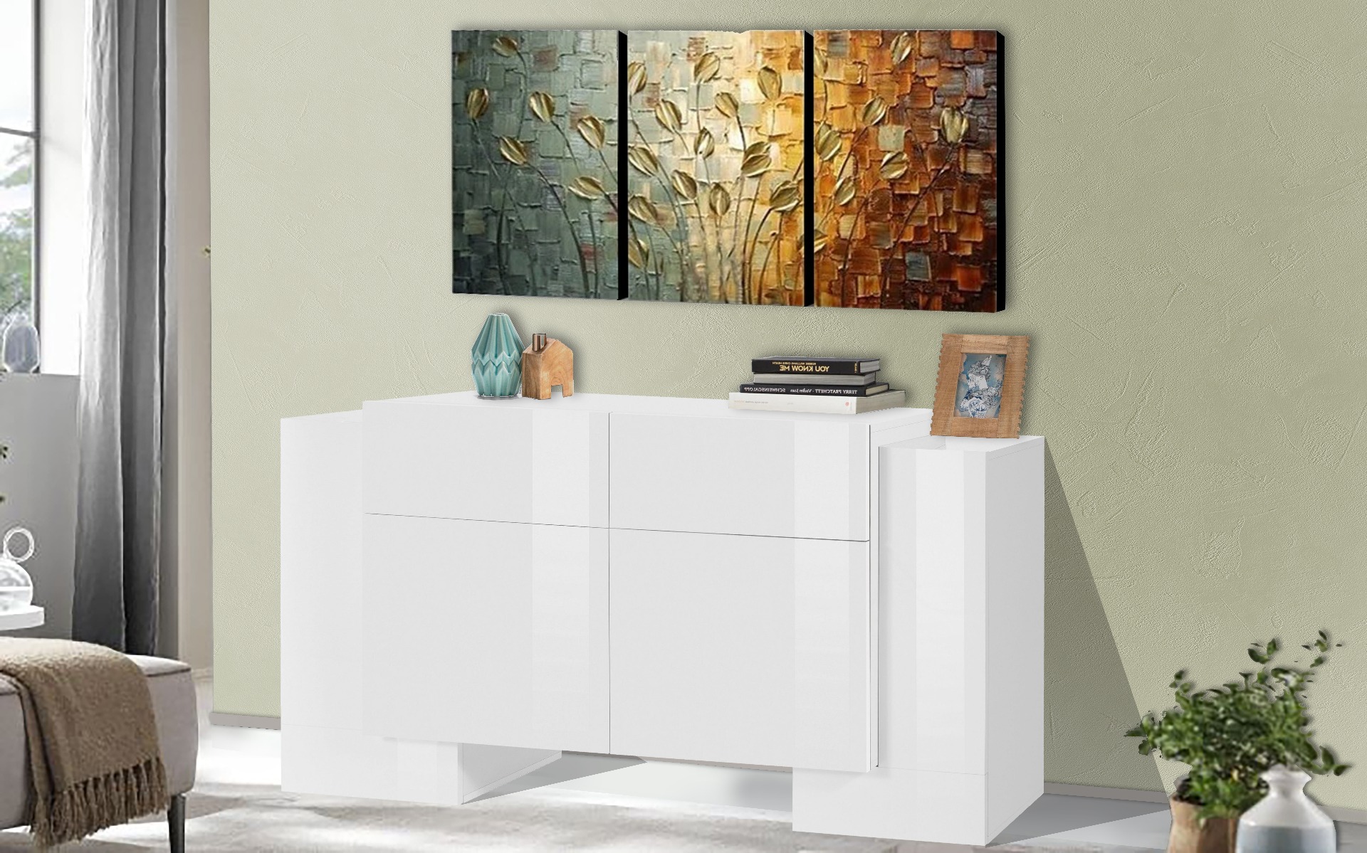 Madia bianco laccato lucido, 2 ante 2 cassetti