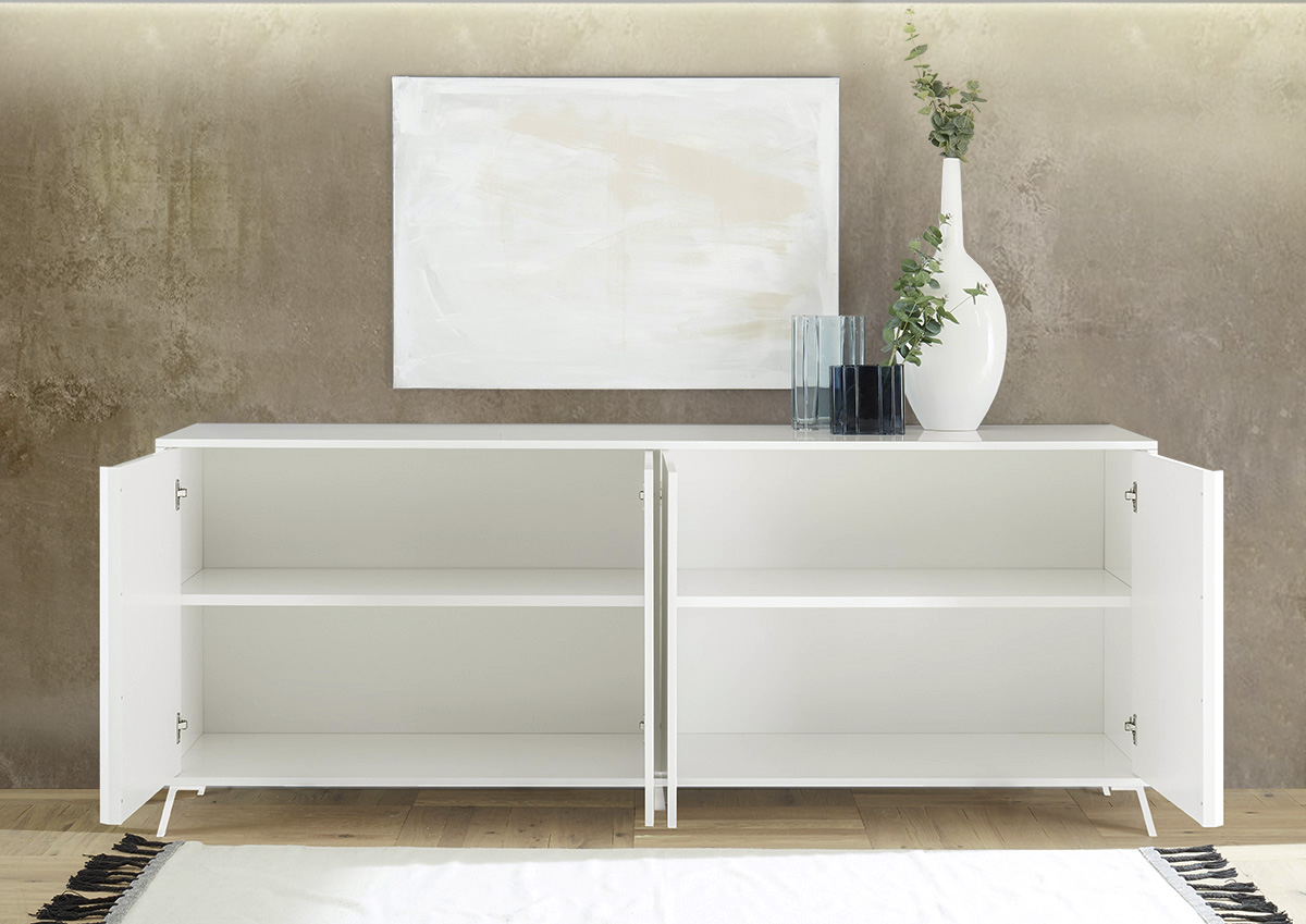 Madia moderna 4 ante in finitura Bianco Lucido