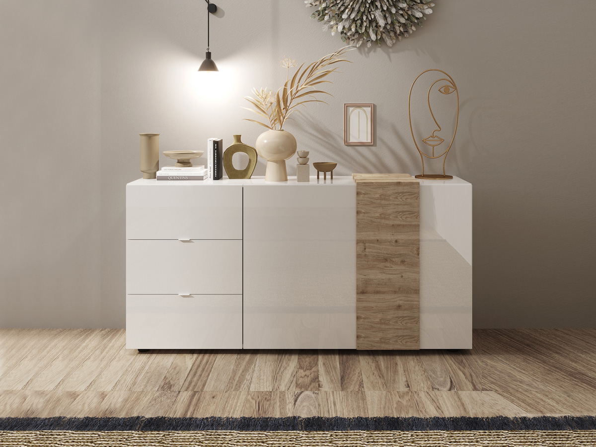 Soggiorno moderno, 2 madie e porta tv, Kadiz e Bianco Lucido