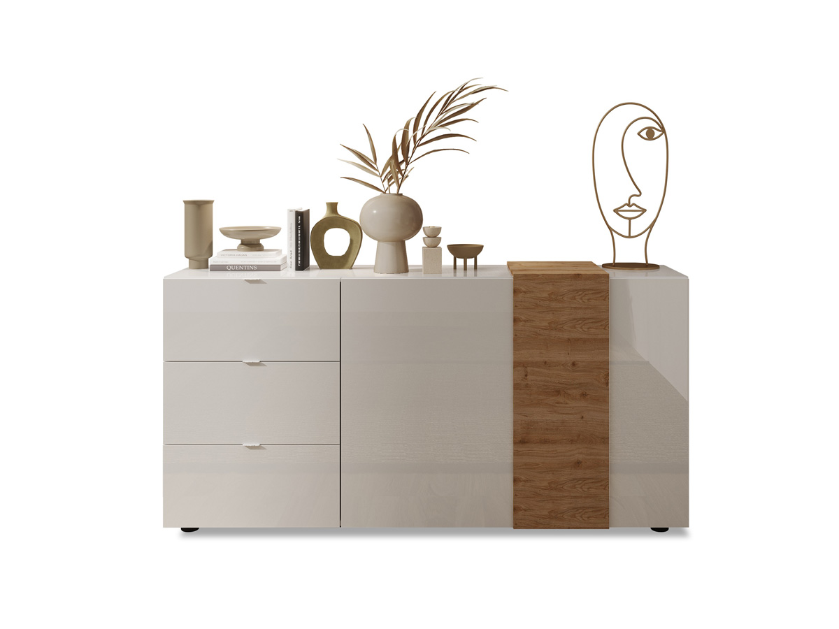 Madia moderna 2 ante 3 cassetti in Kadiz e Bianco Lucido