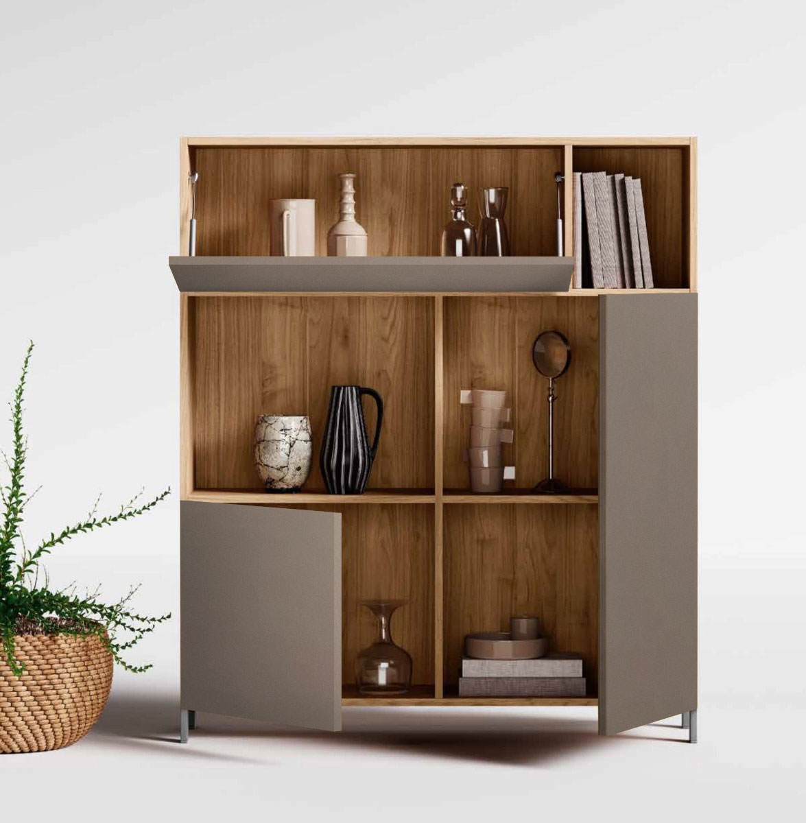 Madia 3 ante, 2 vani a giorno finitura Bronzo e Noce Biondo