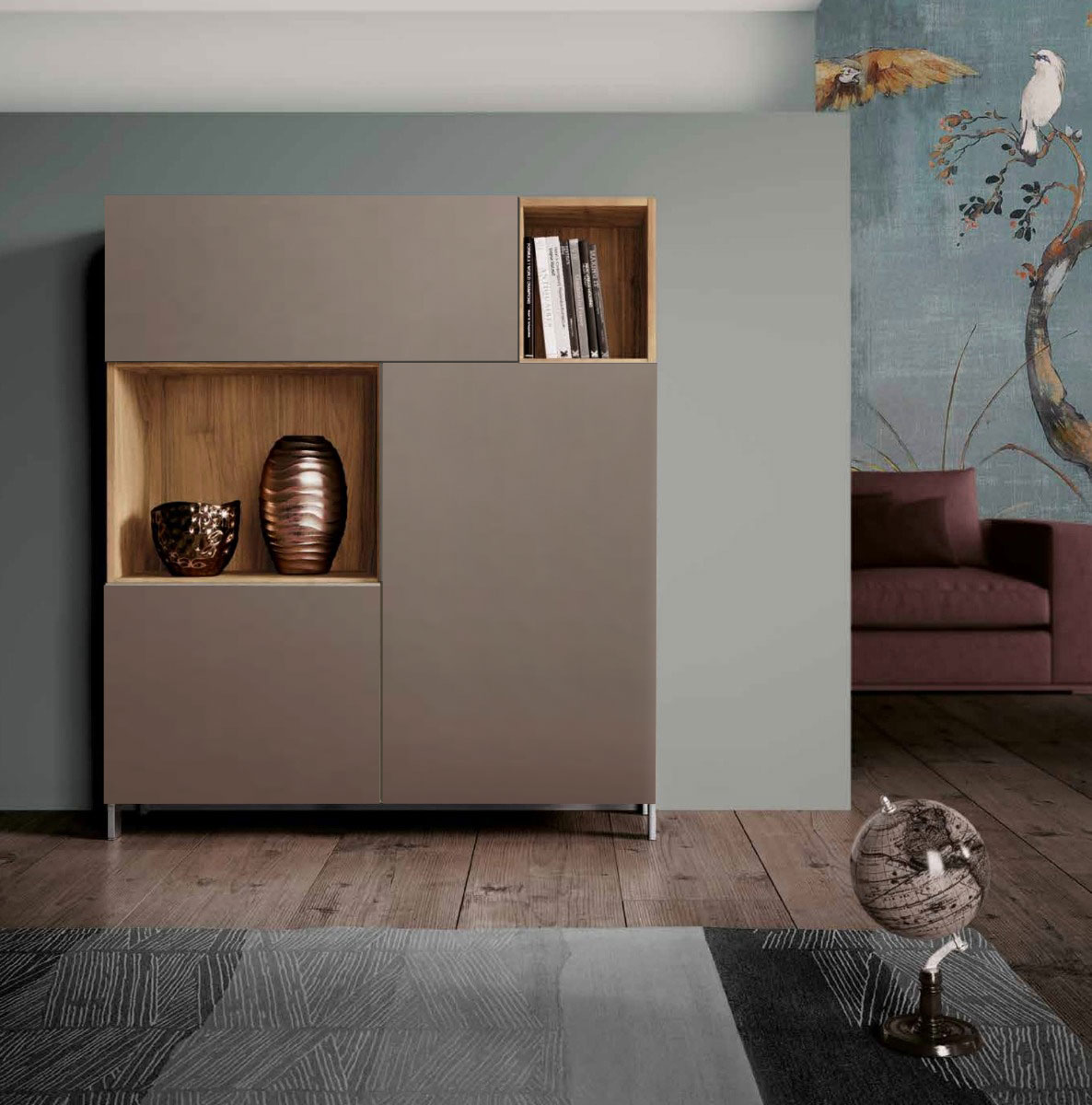 Madia 3 ante, 2 vani a giorno finitura Bronzo e Noce Biondo